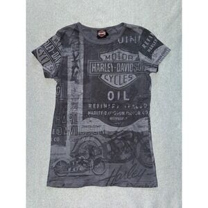 Harley Davidson Womens Grey Motorcycle Pattern Tee Size Small